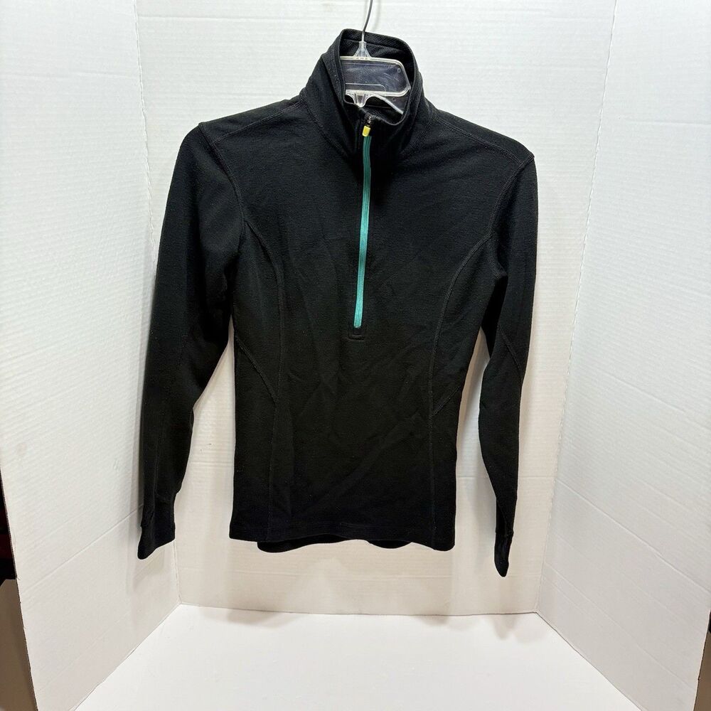 Stio Women's Basis PeakWool Midweight Half Zip XS Black/Teal Wool Base Layer